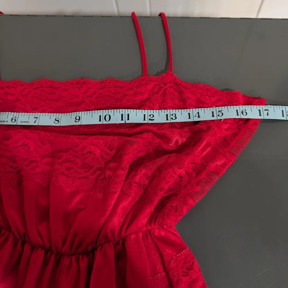 Vintage‎ Red Sheer Lace Nylon Teddy Lingerie Romper